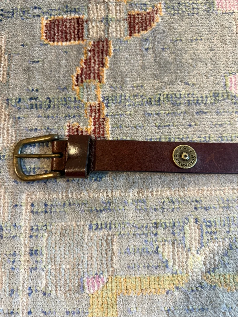 Boys Ducks Unlimited Brown Leather Belt 12GA Shotgun Shell Concho Brass Buckle L